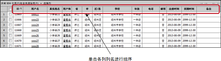 用户列表排序